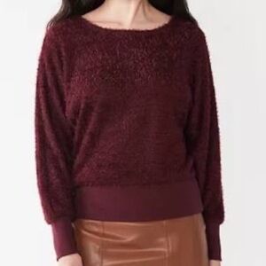 Nine West Plum Maddie plush Fringed Sweater NWT